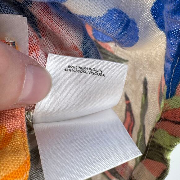 Nine West Womens XS Multicolor Floral Linen Flutter Cap Sleeve Button Blouse Top - Picture 7 of 10